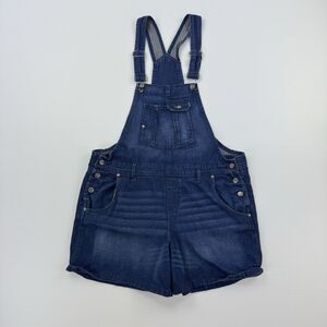 Y2K Lei Denim Short Overalls XL Blue Bib Shorts Festival Grunge Shortalls